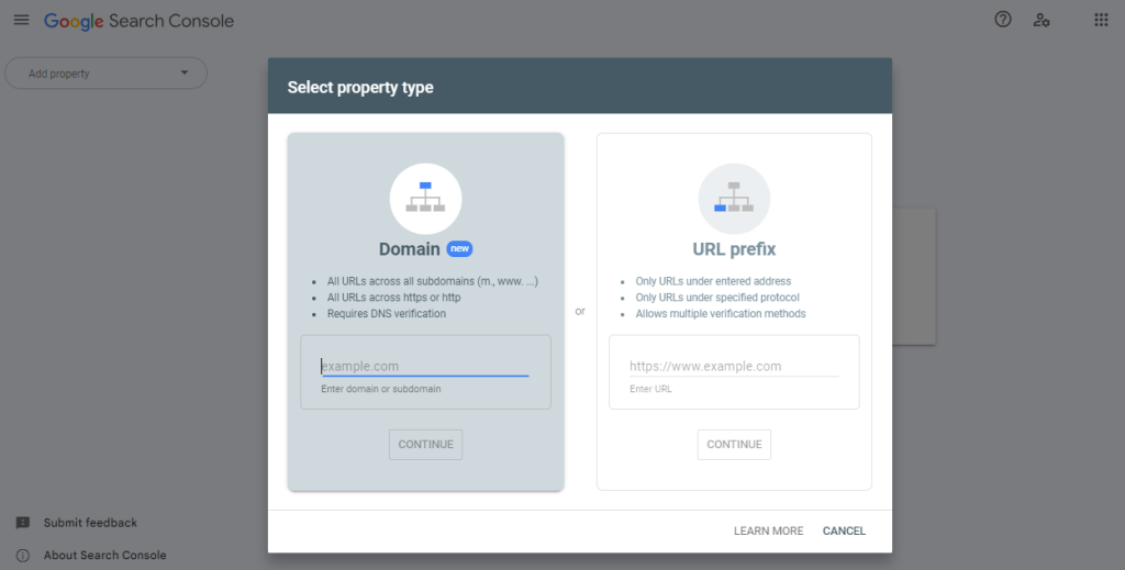 How to Set Up Google Search Console and Verify your Site Ownership? 2 Domain property in Google Search Console