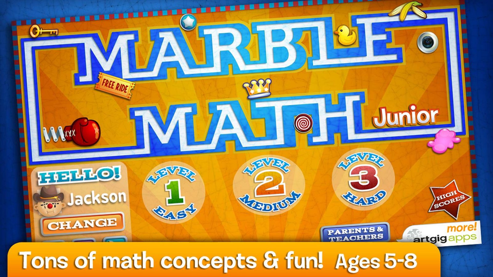 This math app consists of three difficulty stages and 16 marble styles that complement kids’ personality and knowledge. 