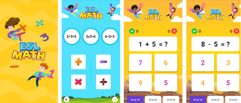 ESL Math Learner is a perfect math game for children of all ages to improve their mental arithmetic level. 