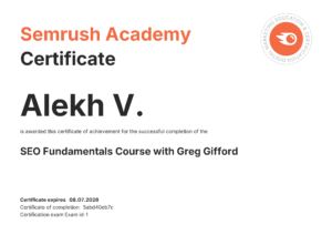 SEO Fundamental Course Certificate by Semrush